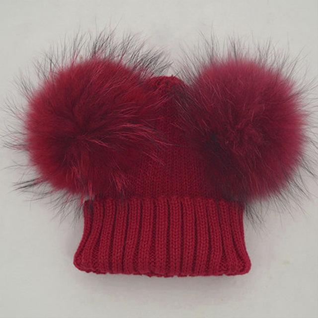 Baby Winter Beanie Knit Hats 2017 Fashion Fur Ball Kids Warm Raccoon Beanies Wool Hat Pompom Ball Cute Caps For Baby