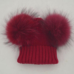 Baby Winter Beanie Knit Hats 2017 Fashion Fur Ball Kids Warm Raccoon Beanies Wool Hat Pompom Ball Cute Caps For Baby