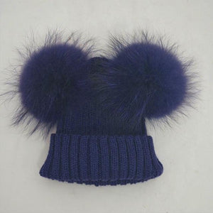 Baby Winter Beanie Knit Hats 2017 Fashion Fur Ball Kids Warm Raccoon Beanies Wool Hat Pompom Ball Cute Caps For Baby