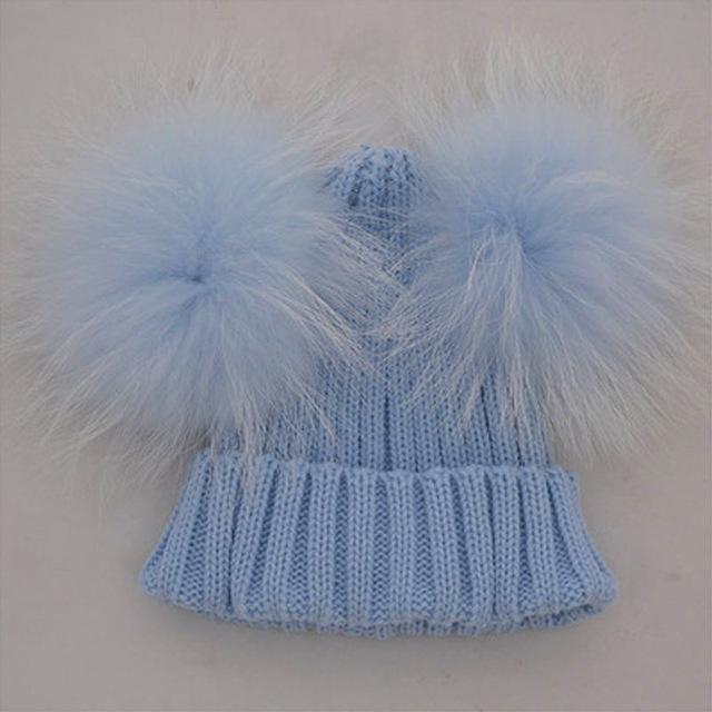 Baby Winter Beanie Knit Hats 2017 Fashion Fur Ball Kids Warm Raccoon Beanies Wool Hat Pompom Ball Cute Caps For Baby