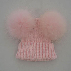 Baby Winter Beanie Knit Hats 2017 Fashion Fur Ball Kids Warm Raccoon Beanies Wool Hat Pompom Ball Cute Caps For Baby