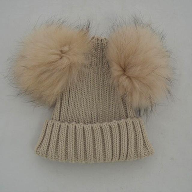 Baby Winter Beanie Knit Hats 2017 Fashion Fur Ball Kids Warm Raccoon Beanies Wool Hat Pompom Ball Cute Caps For Baby