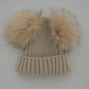 Baby Winter Beanie Knit Hats 2017 Fashion Fur Ball Kids Warm Raccoon Beanies Wool Hat Pompom Ball Cute Caps For Baby