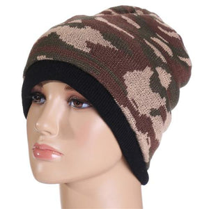 New Mens Camouflage Print Knit Fleece Lined Winter Warm Beanie Hat Crochet Cap