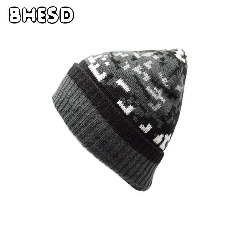 BHESD 2017 Men's Camouflage Winter Hats Acrylic Warm Cap for Women Knitted Skullies Beanie Hats Autumn Casqeuttes Bones JY-462