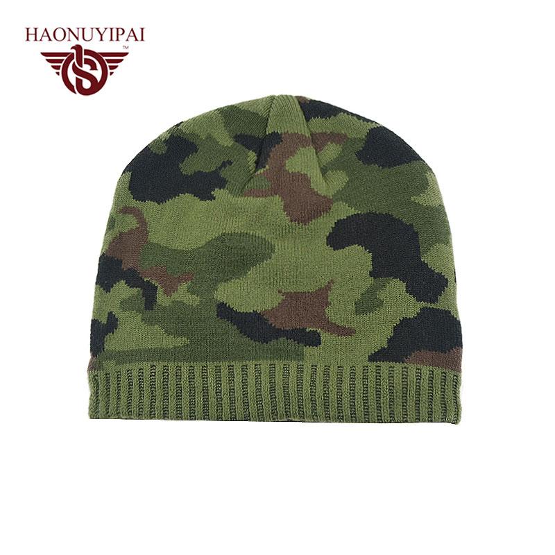 Winter Warm Camouflage Hats For Men Women Reversible Snowboard Skiing Skating Knitted Cap Beanies Skullies Hat Plus Velvet Cap