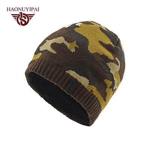 Winter Warm Camouflage Hats For Men Women Reversible Snowboard Skiing Skating Knitted Cap Beanies Skullies Hat Plus Velvet Cap
