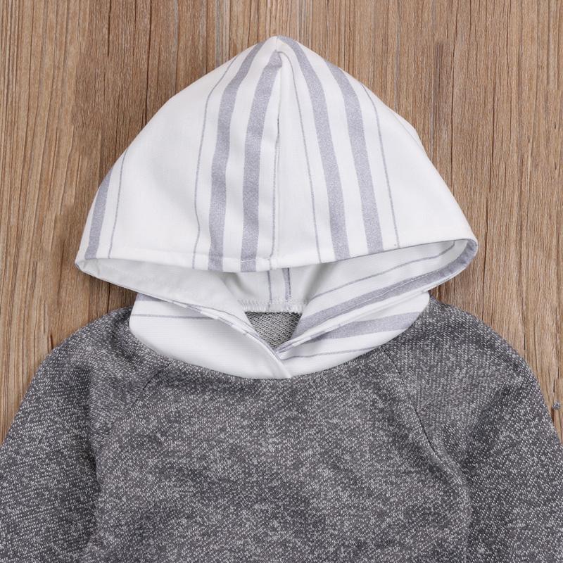 Gray Striped  Hoodie
