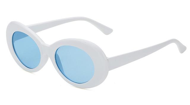 lunettes de soleil vintages retro grosses rondes bleue blanches