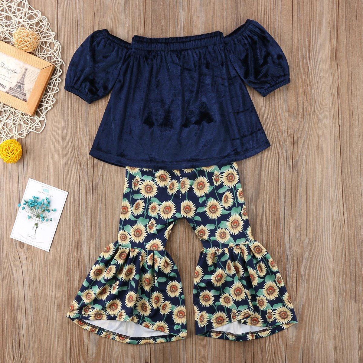 Off-shoulder top & Sunflower pants set