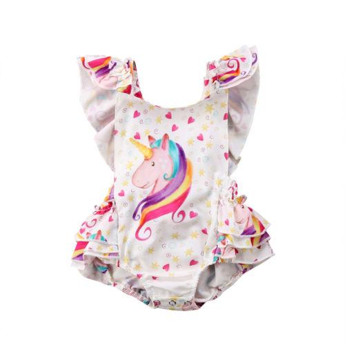 Unicorn Ruffles Backless Romper