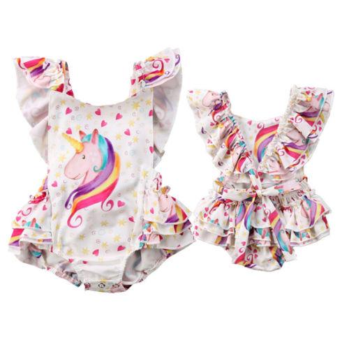 Unicorn Ruffles Backless Romper