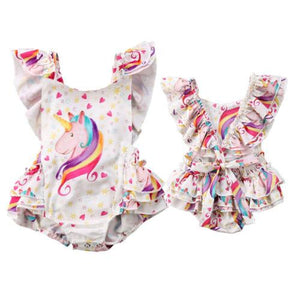 Unicorn Ruffles Backless Romper