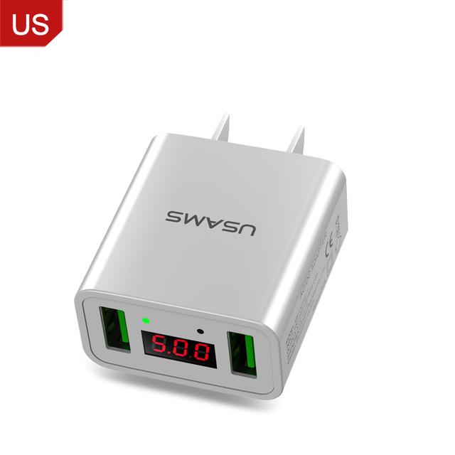 LED Display Dual USB Phone Charger EU/US Plug The Max 2.2A