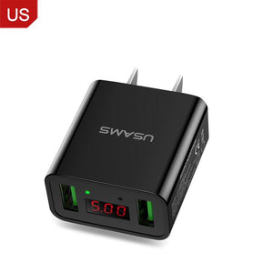 LED Display Dual USB Phone Charger EU/US Plug The Max 2.2A