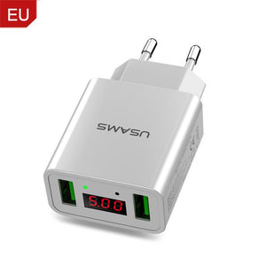 LED Display Dual USB Phone Charger EU/US Plug The Max 2.2A