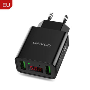 LED Display Dual USB Phone Charger EU/US Plug The Max 2.2A