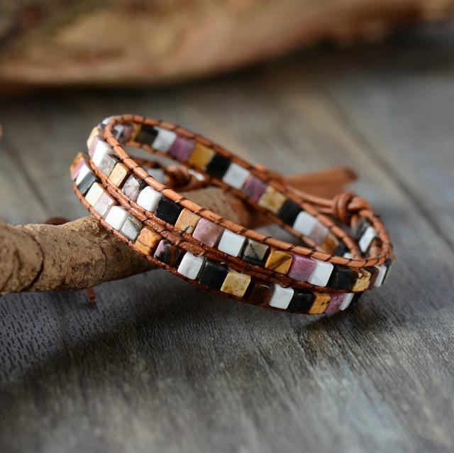 Vintage Weave Natural Stones Duo Strand Bracelet