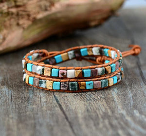 Vintage Weave Natural Stones Duo Strand Bracelet