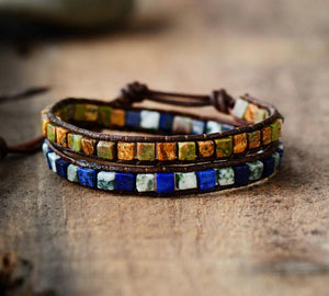 Vintage Weave Natural Stones Duo Strand Bracelet