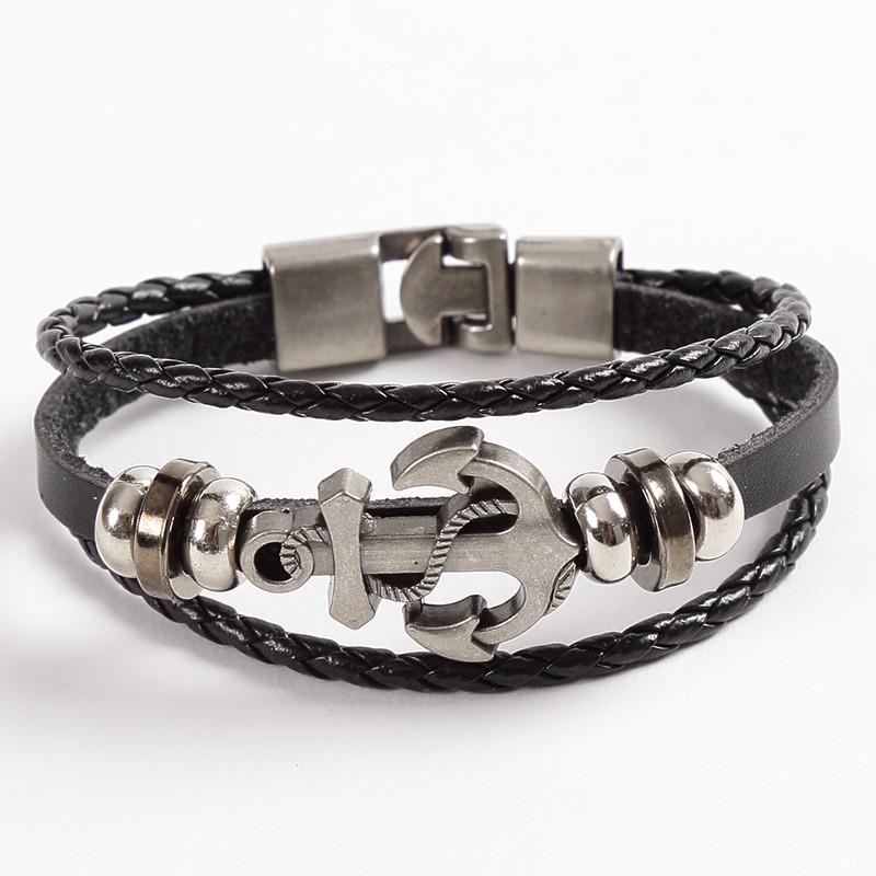 Vintage Leather Anchor Bracelet