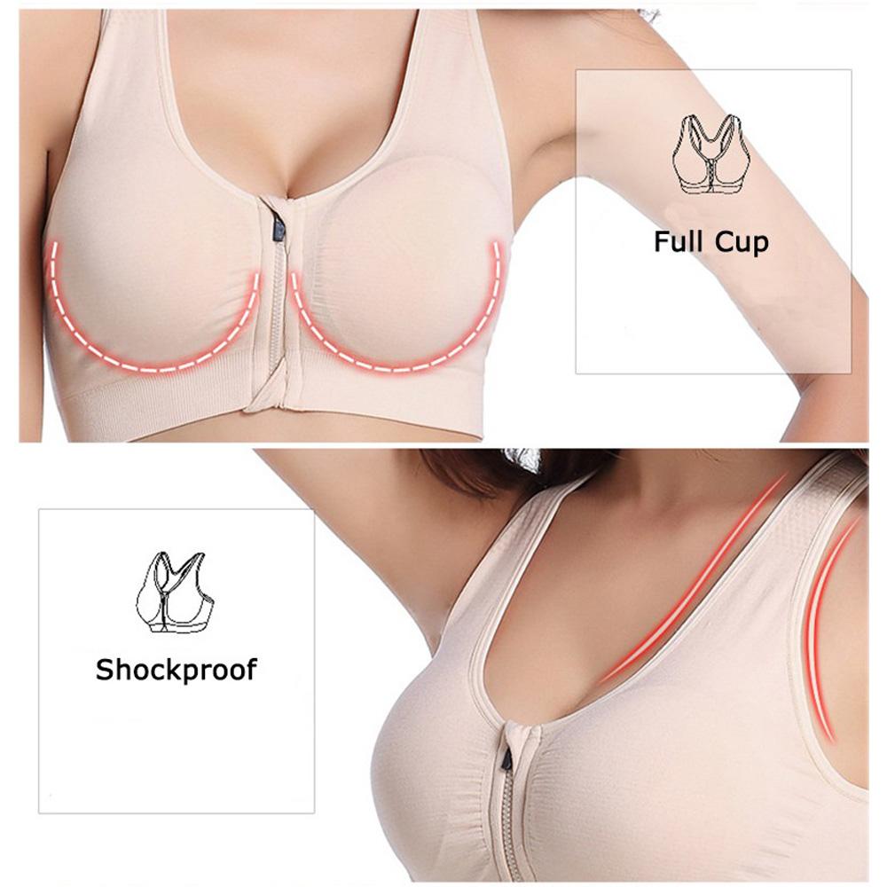 Women Padded Wirefree Zipper Shockproof Sports Bras, Underwear