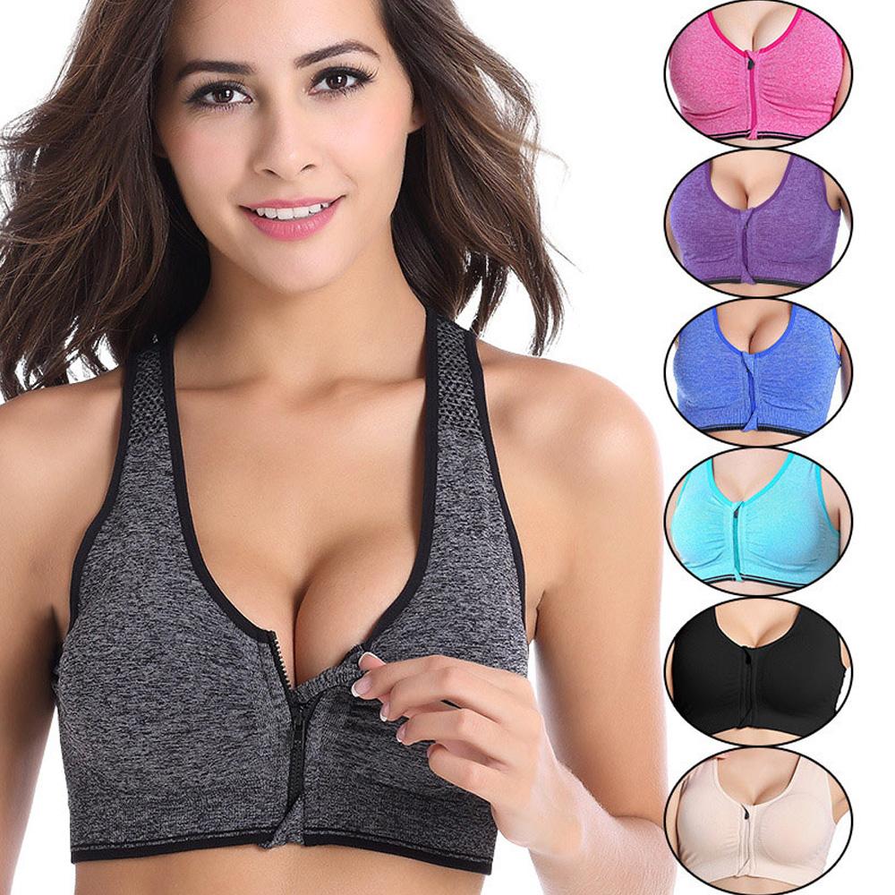 Women Padded Wirefree Zipper Shockproof Sports Bras, Underwear